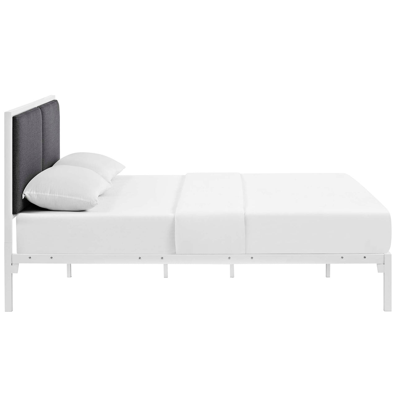 Darsa Upholstered King Bed, White & Gray