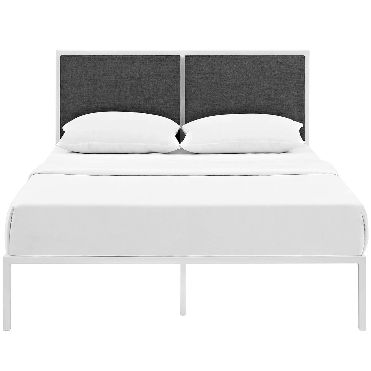 Darsa Upholstered King Bed, White & Gray
