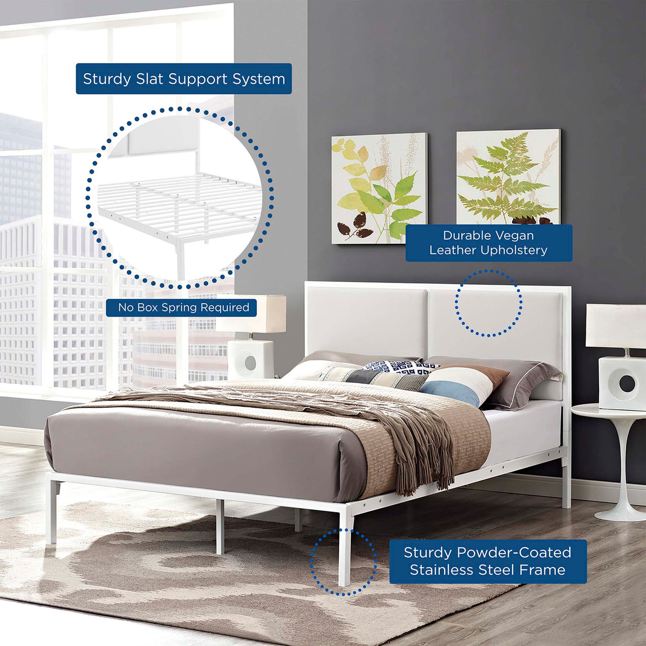 Darsa Eco-Leather King Bed, White