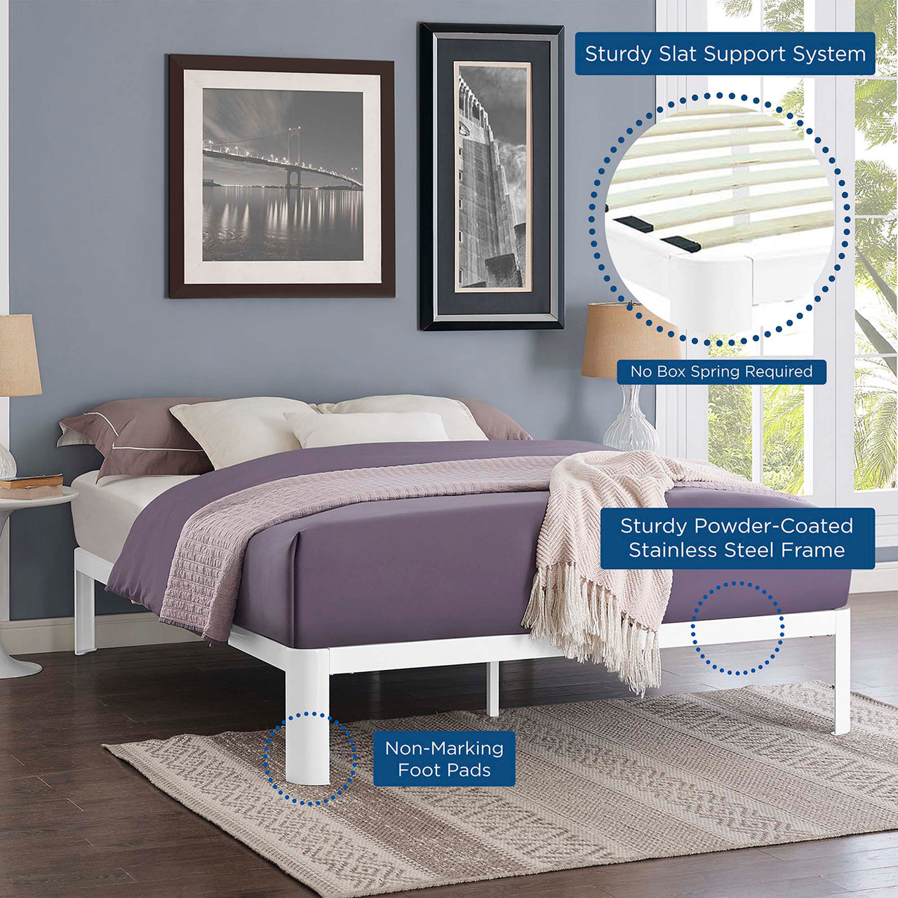 Elevation Full Bed Frame, White