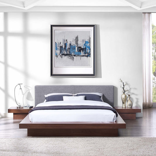 Freja 3 Piece Fabric Queen Bedroom Set, Walnut & Gray