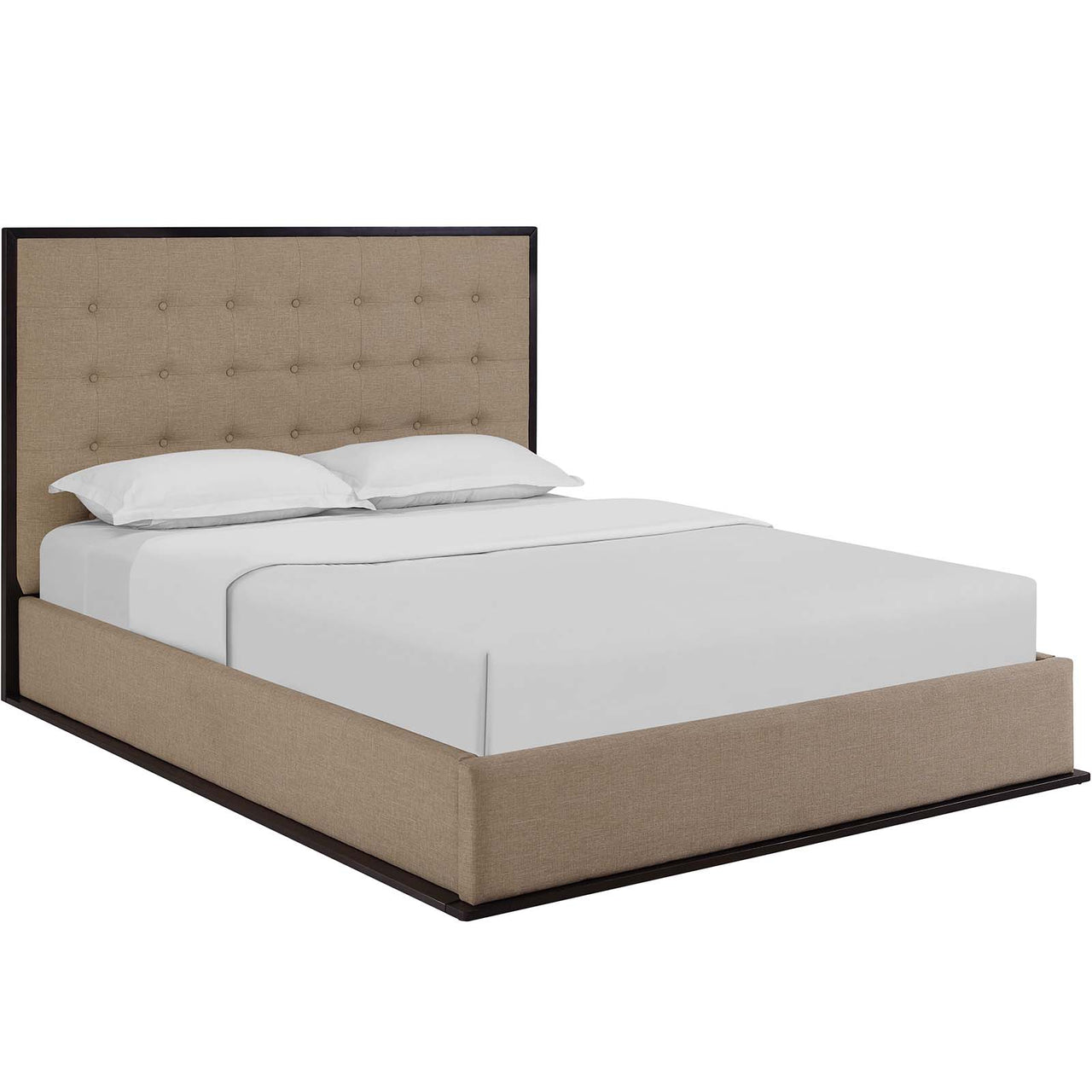 Coraven Fabric Queen Bed Frame, Espresso & Light Brown