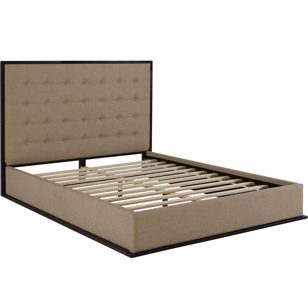 Coraven Fabric Queen Bed Frame, Espresso & Light Brown