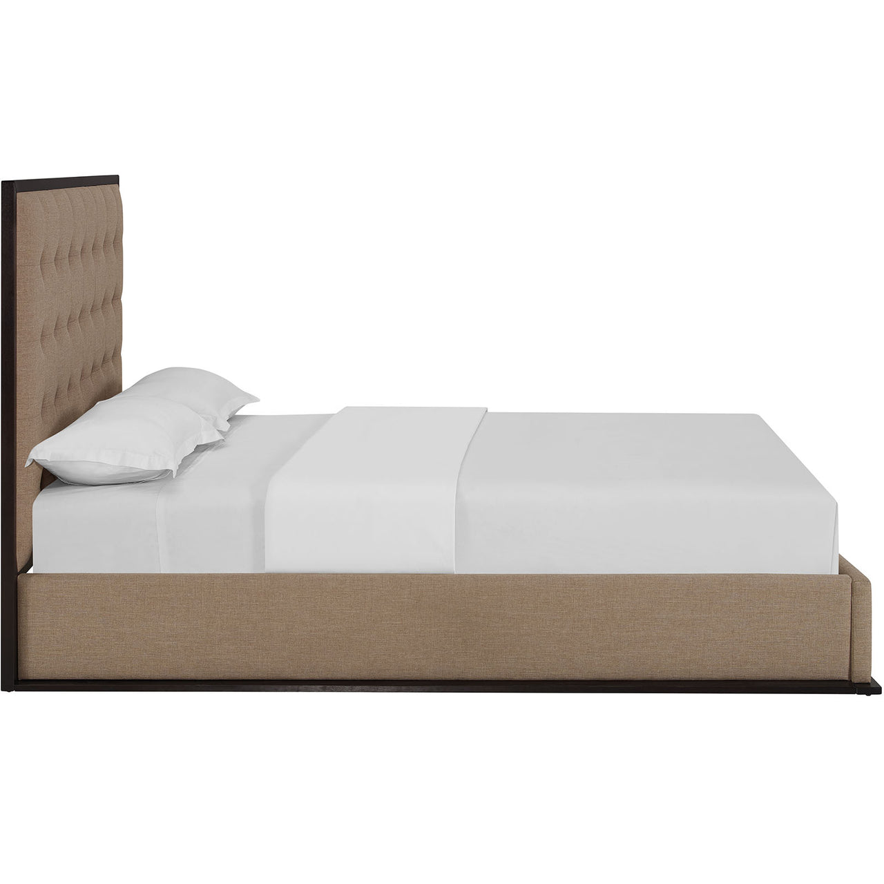 Coraven Fabric Queen Bed Frame, Espresso & Light Brown