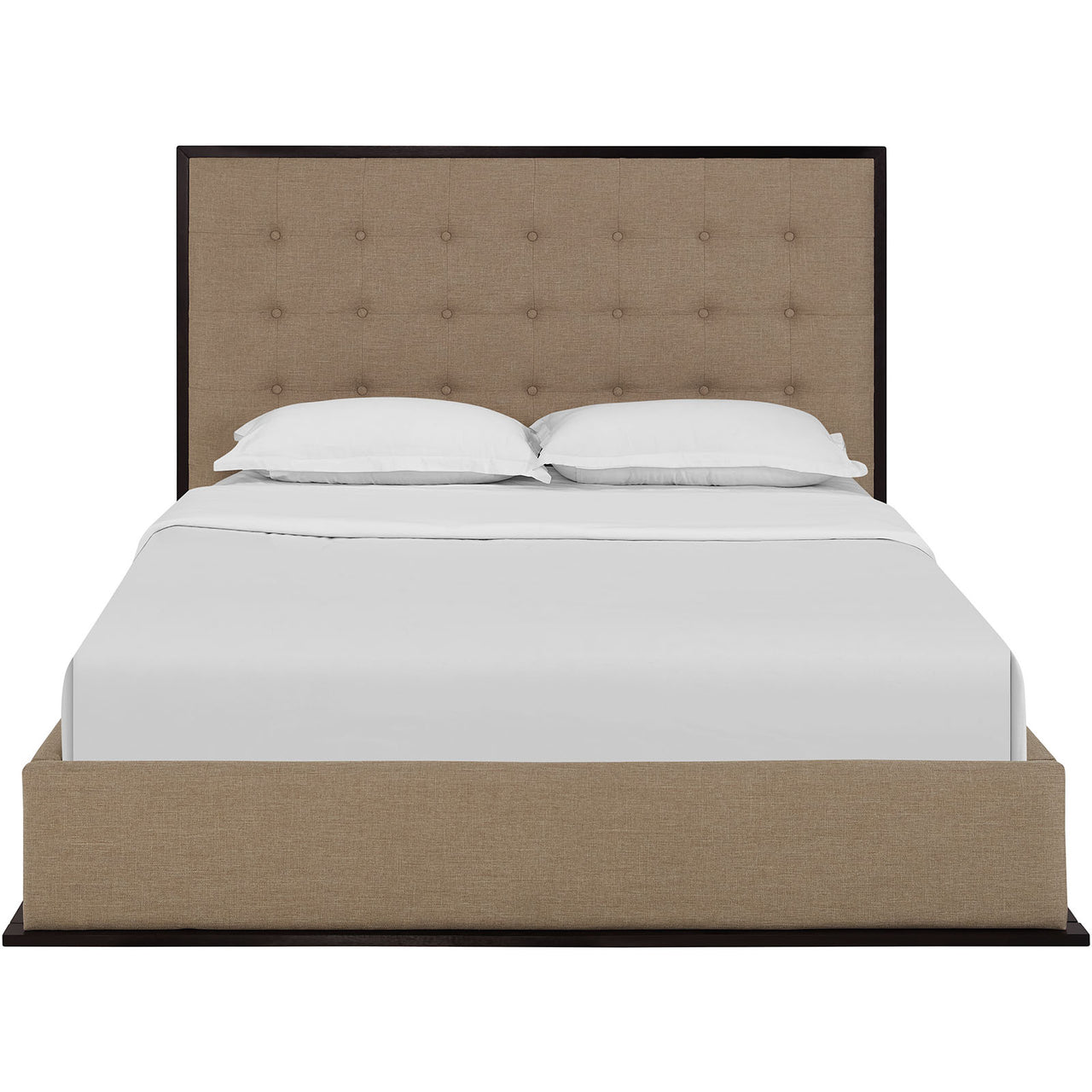 Coraven Fabric Queen Bed Frame, Espresso & Light Brown