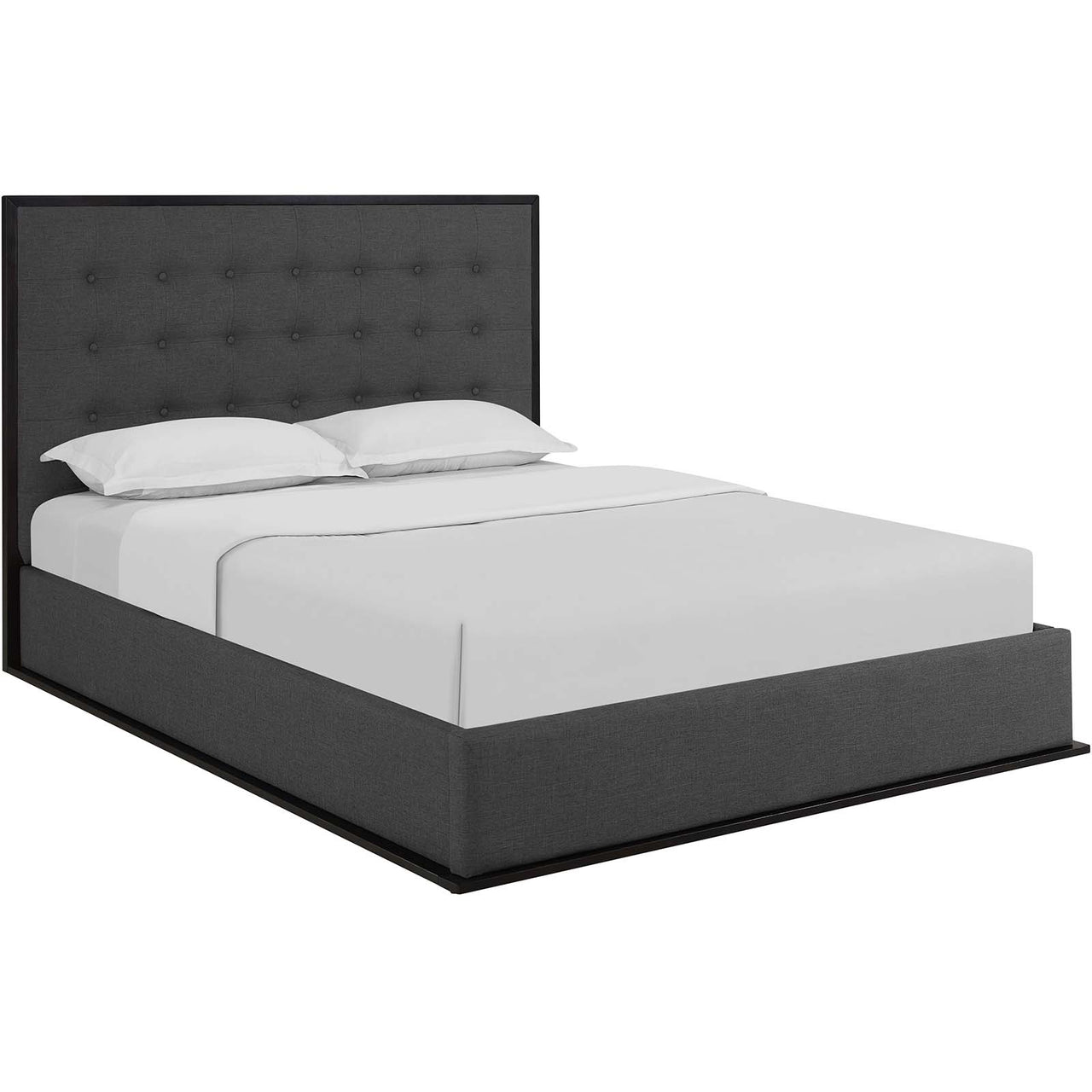 Coraven Fabric Queen Bed Frame, Espresso & Gray