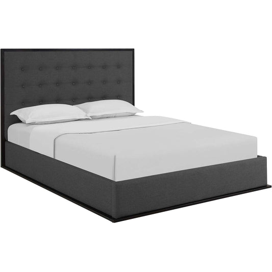 Coraven Fabric Queen Bed Frame, Espresso & Gray