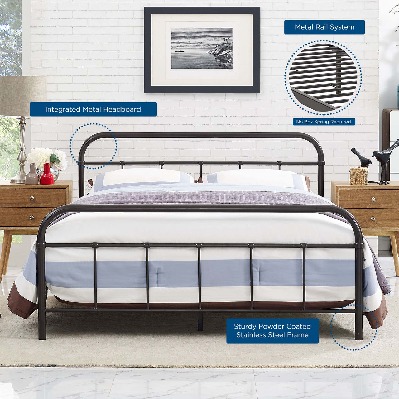 Celia Metal Full Bed Frame, Brown