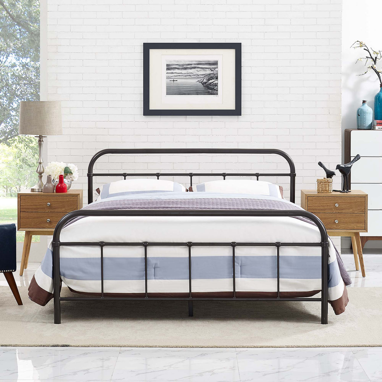 Celia Metal Full Bed Frame, Brown