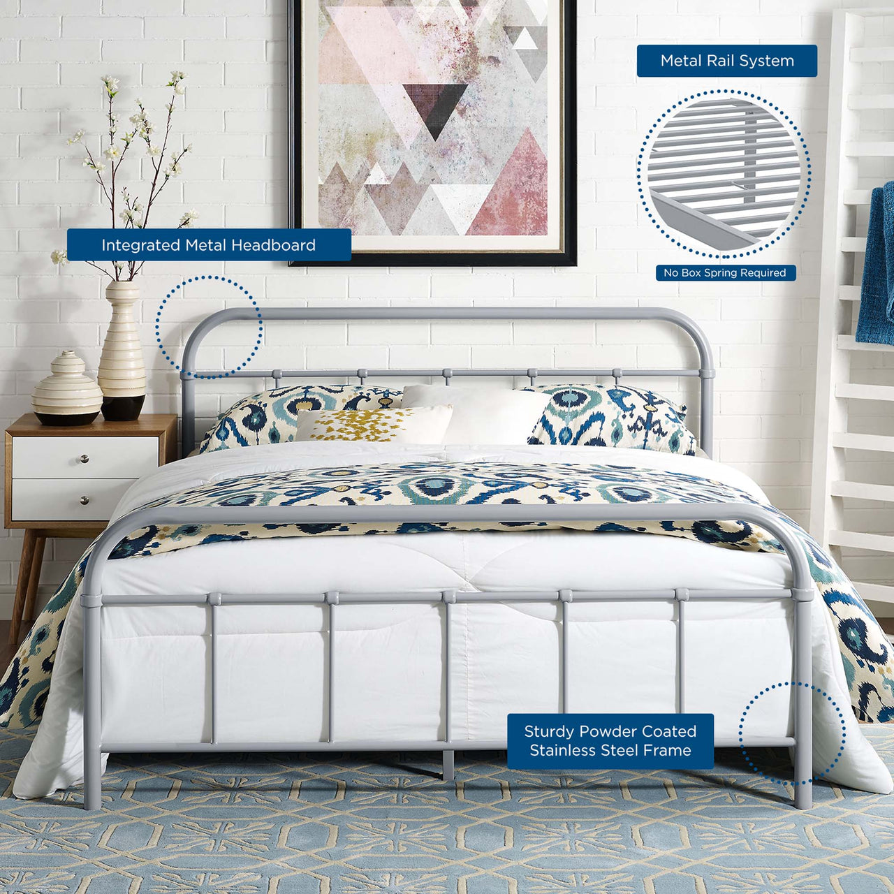 Celia Metal Full Bed Frame, Gray