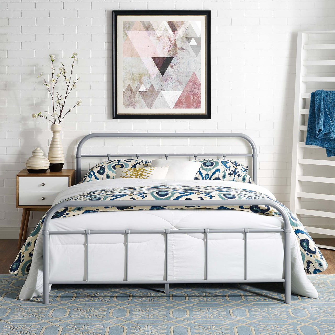 Celia Metal Full Bed Frame, Gray