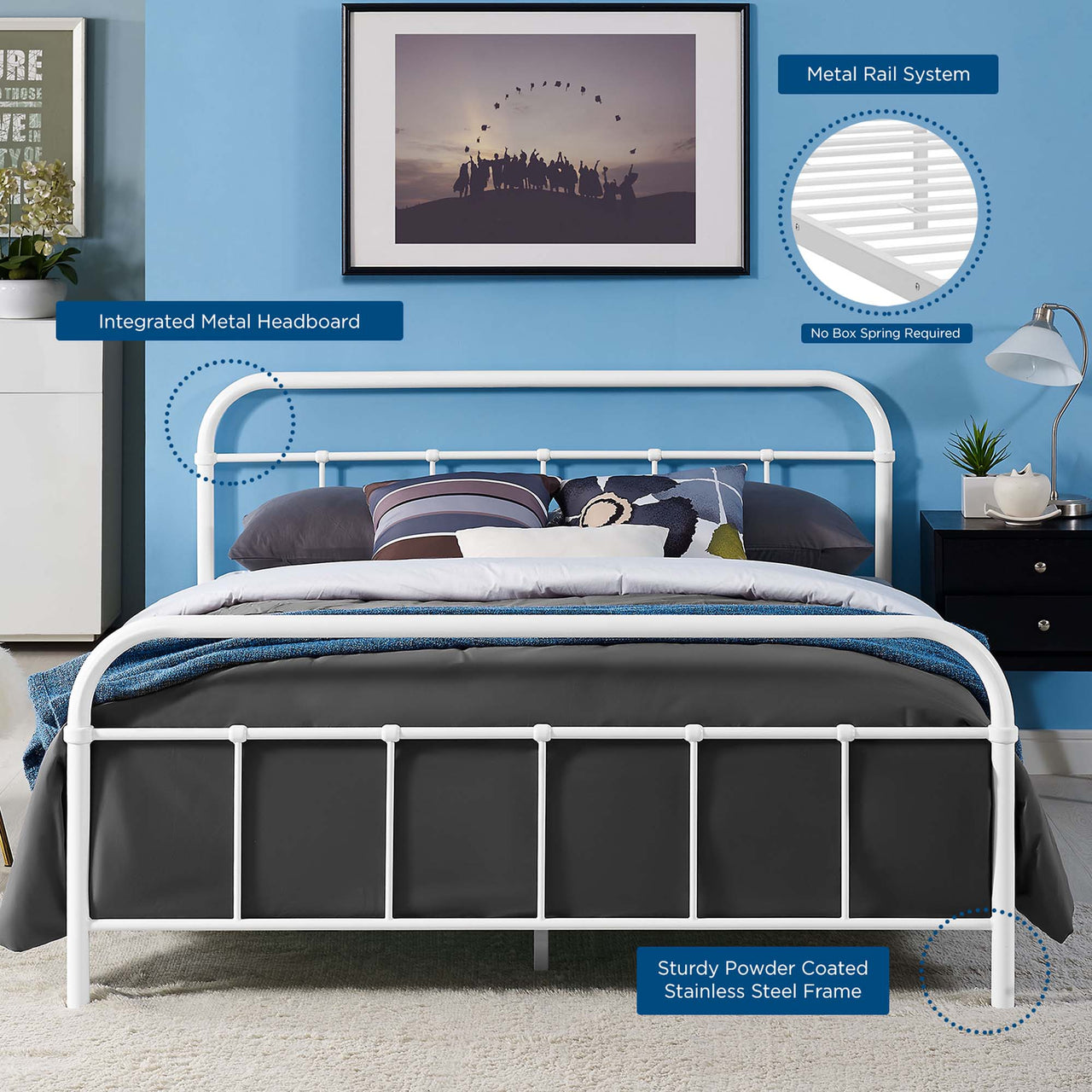 Celia Metal Queen Bed Frame, White