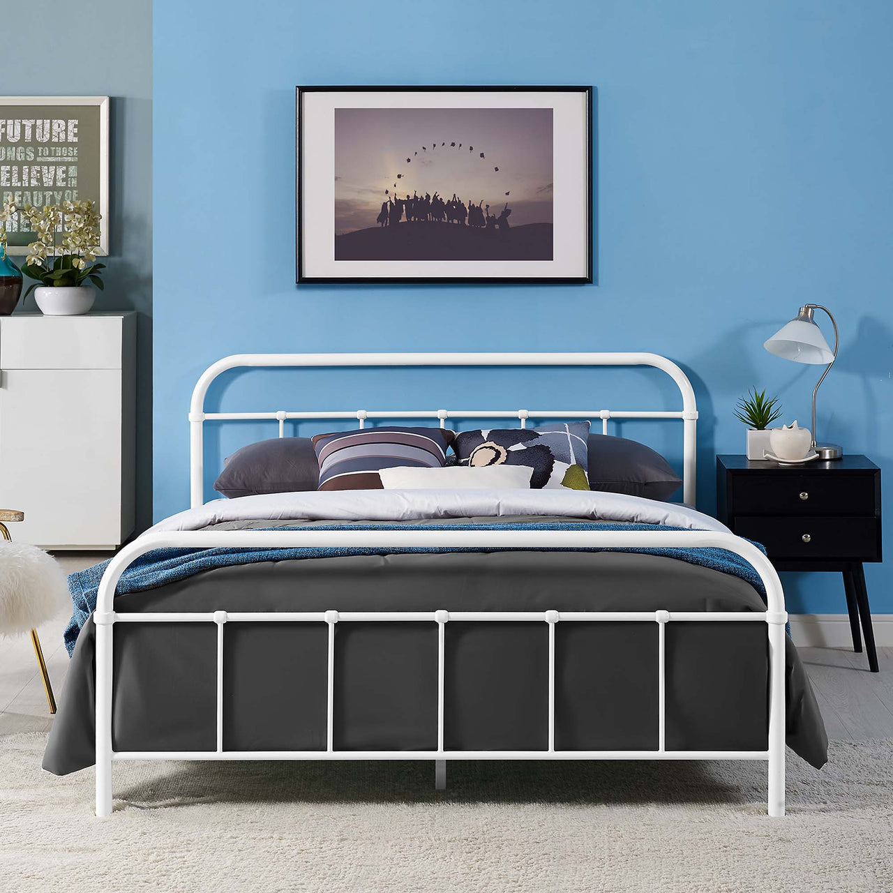 Celia Metal Queen Bed Frame, White