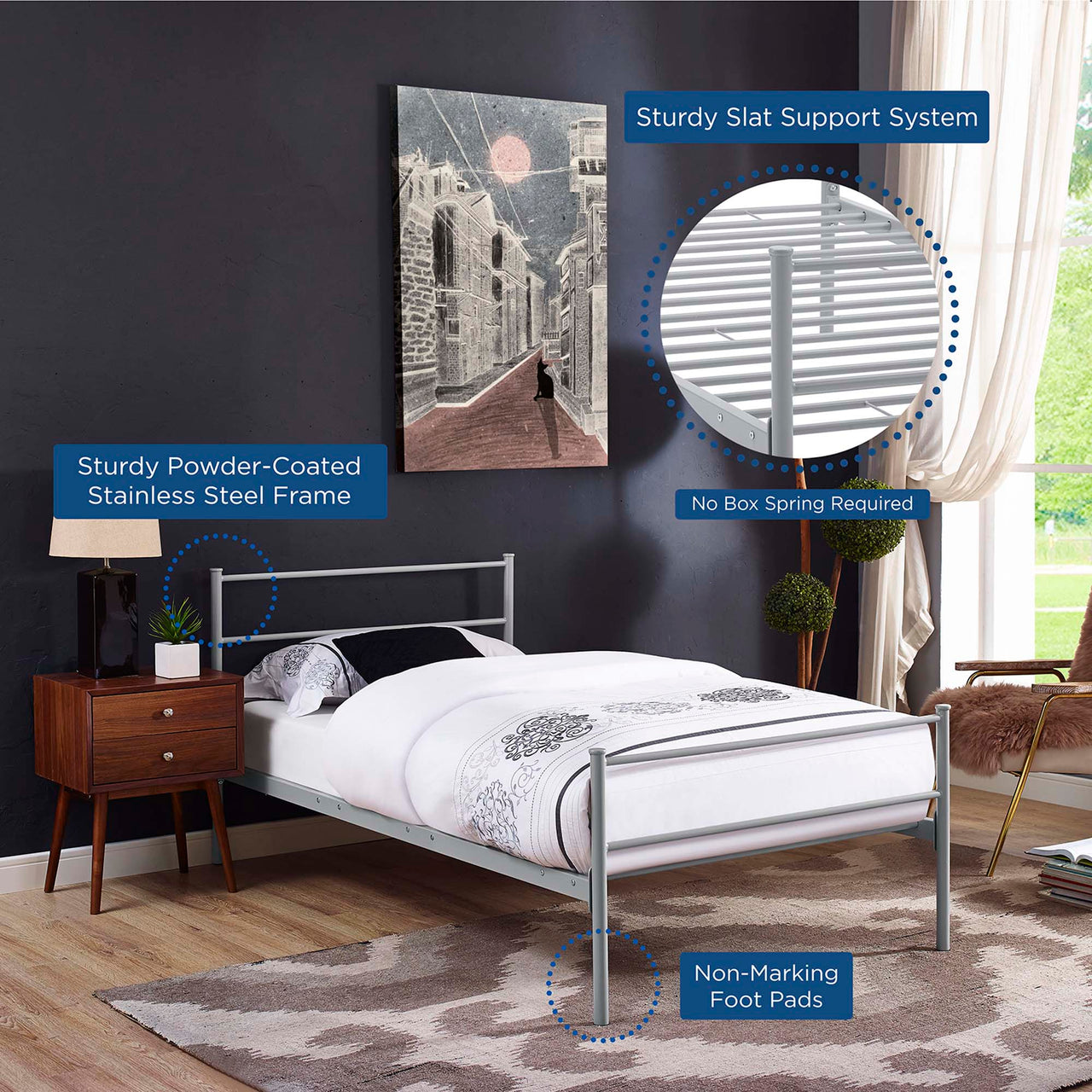 Elowen Platform Twin Bed Frame, Gray