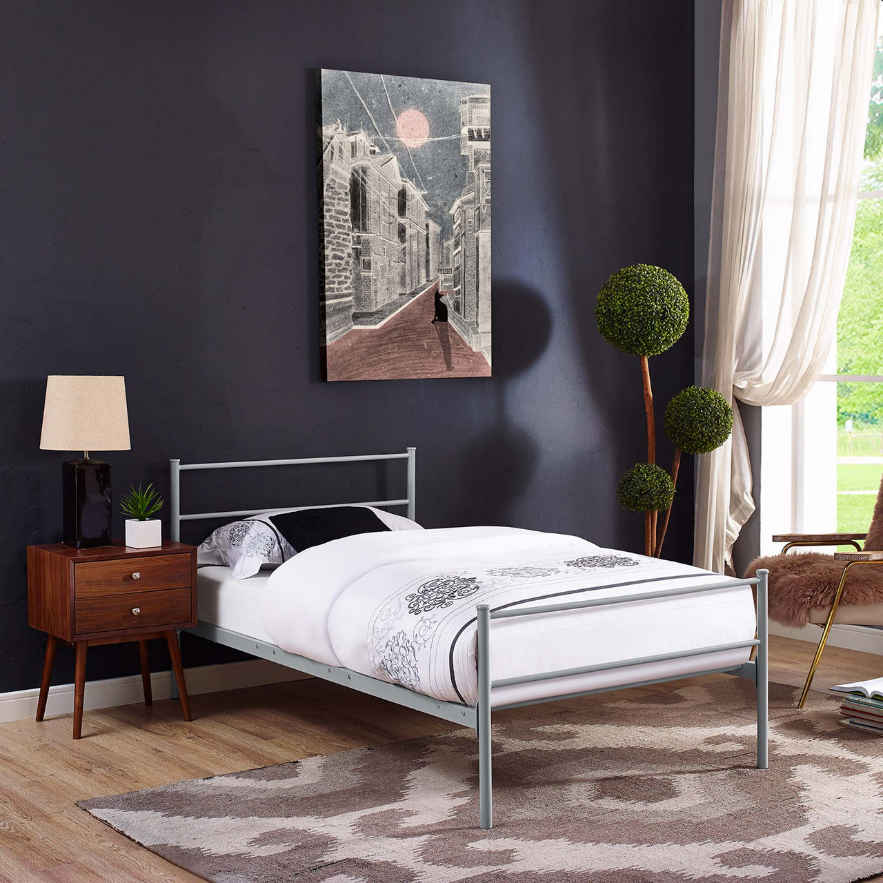 Elowen Platform Twin Bed Frame, Gray