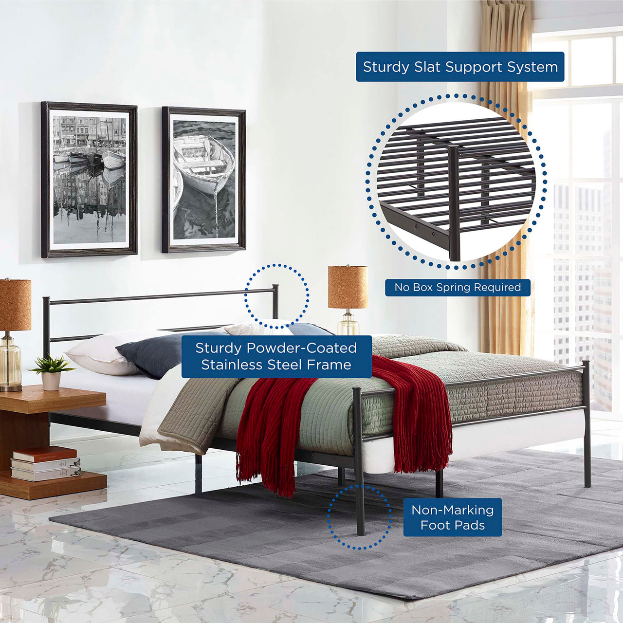 Elowen Platform Queen Bed Frame, Brown