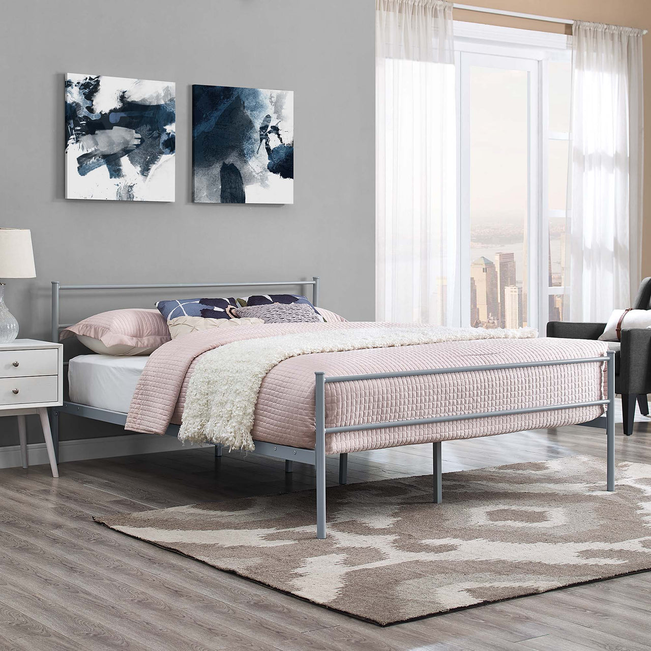 Elowen Platform Queen Bed Frame, Gray