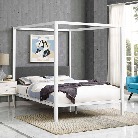 Sylvara Queen Bed Frame, White & Gray