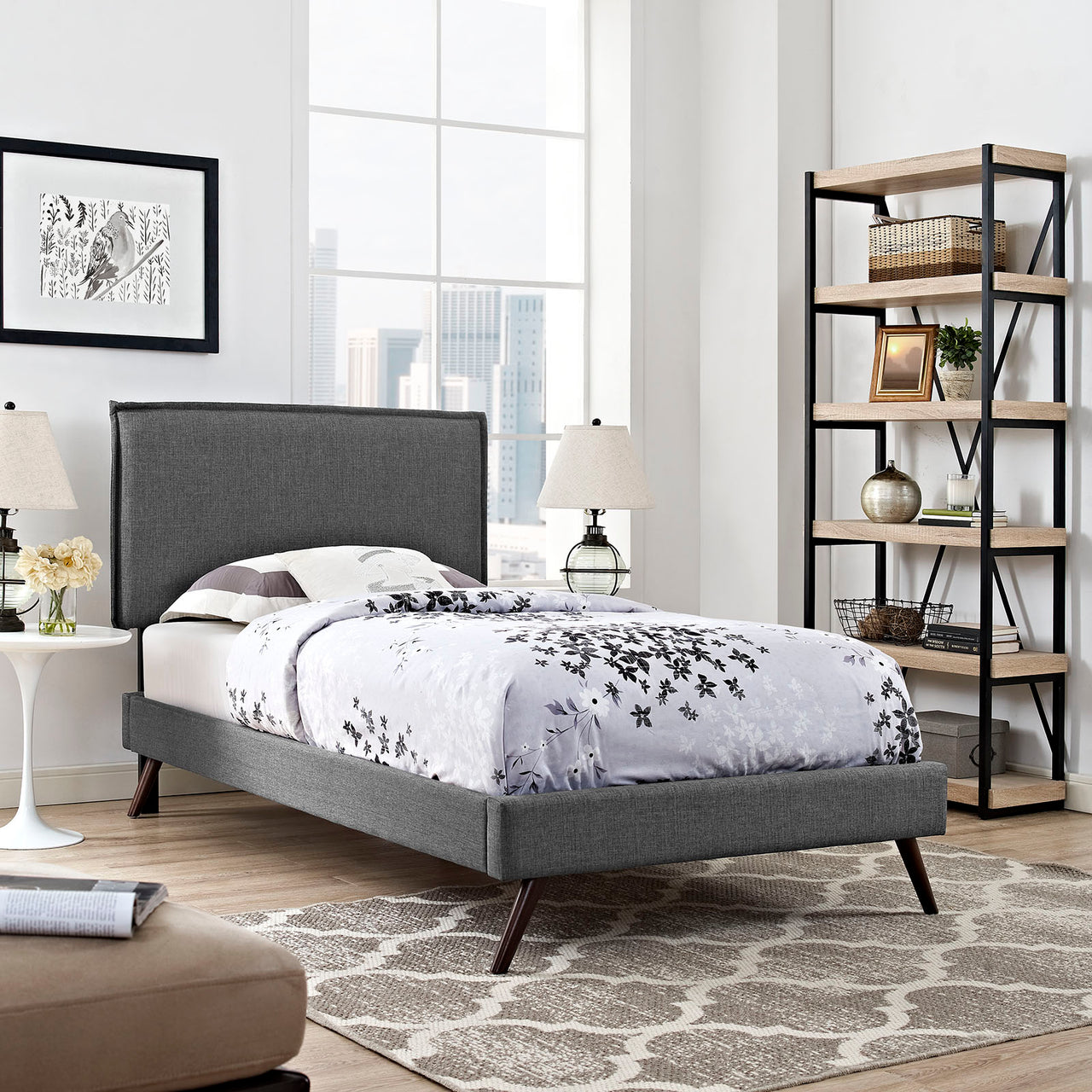 Millie Fabric Twin Platform Bed, Gray