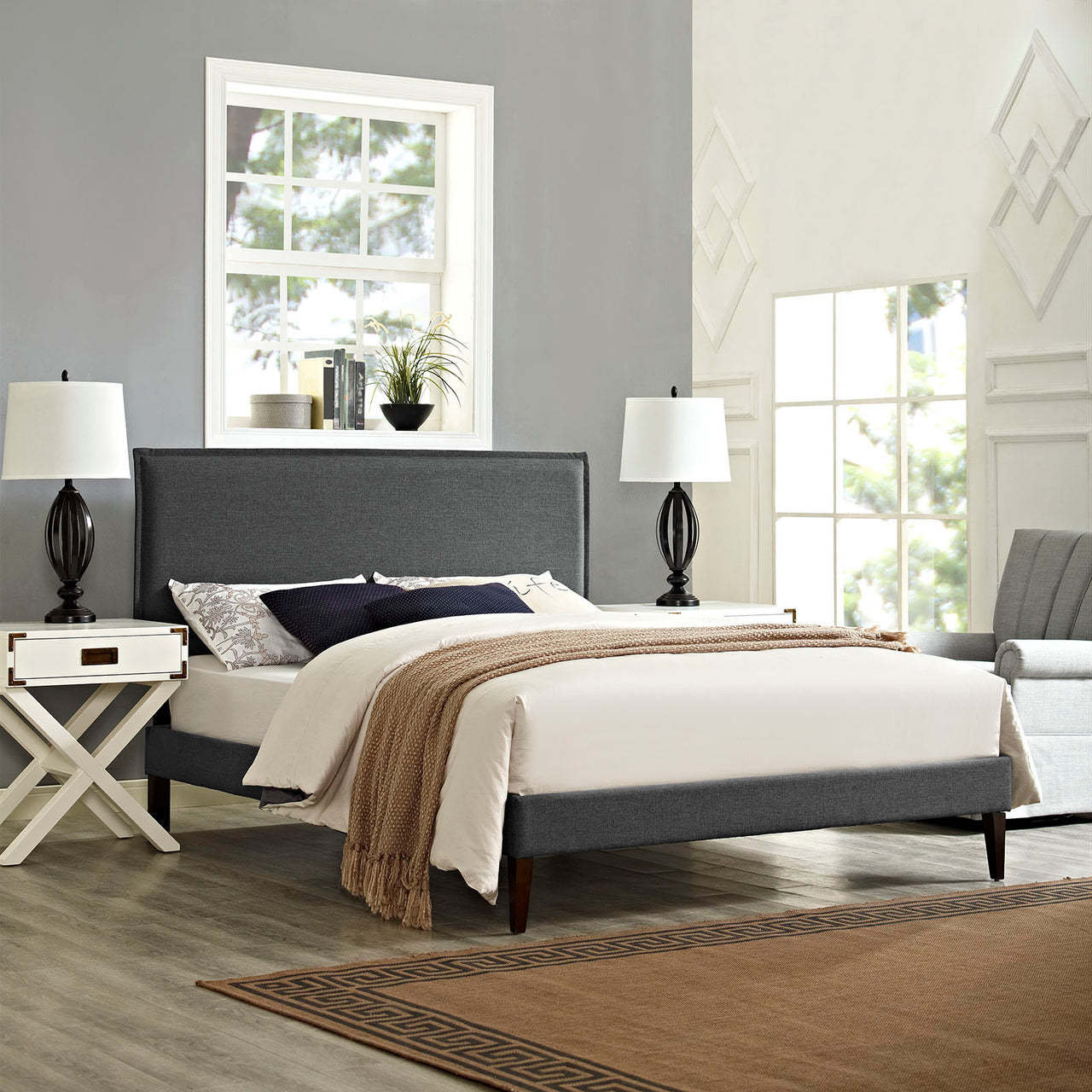 Millie Fabric Full Platform Bed, Gray