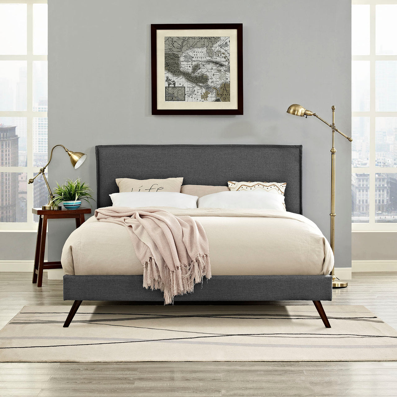 Millie Fabric Queen Platform Bed, Gray