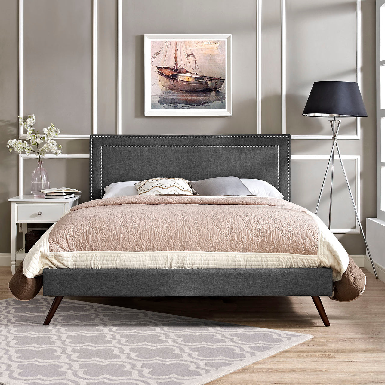 Twinline Fabric Queen Platform Bed, Gray