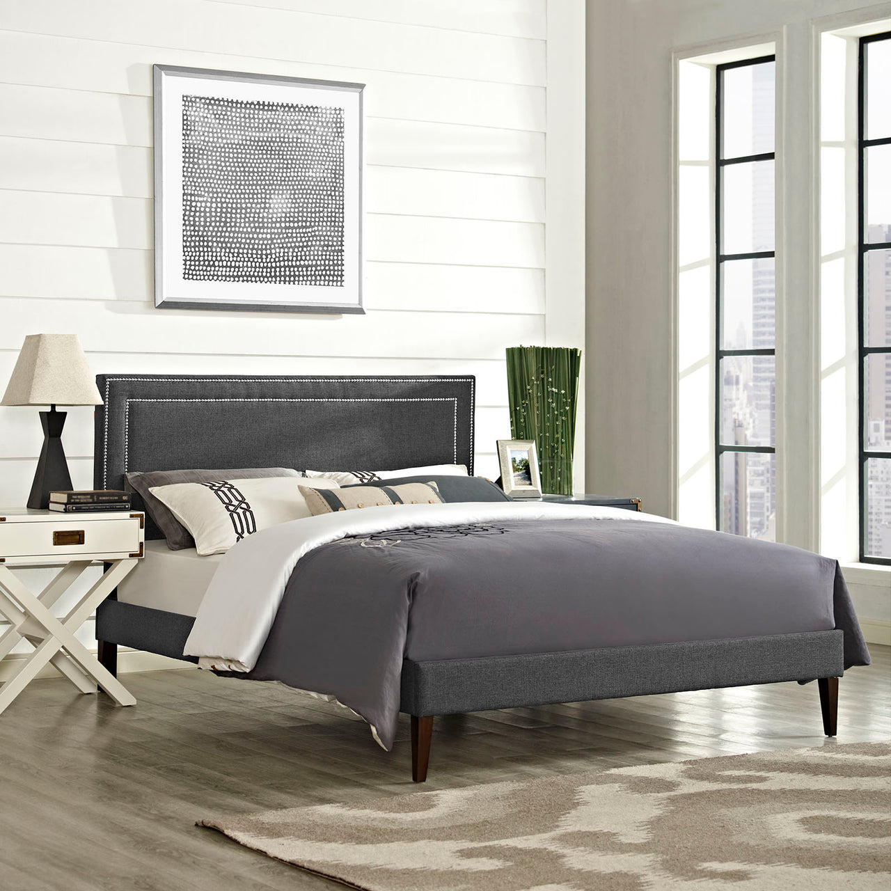 Twinline Fabric Queen Platform Bed, Gray