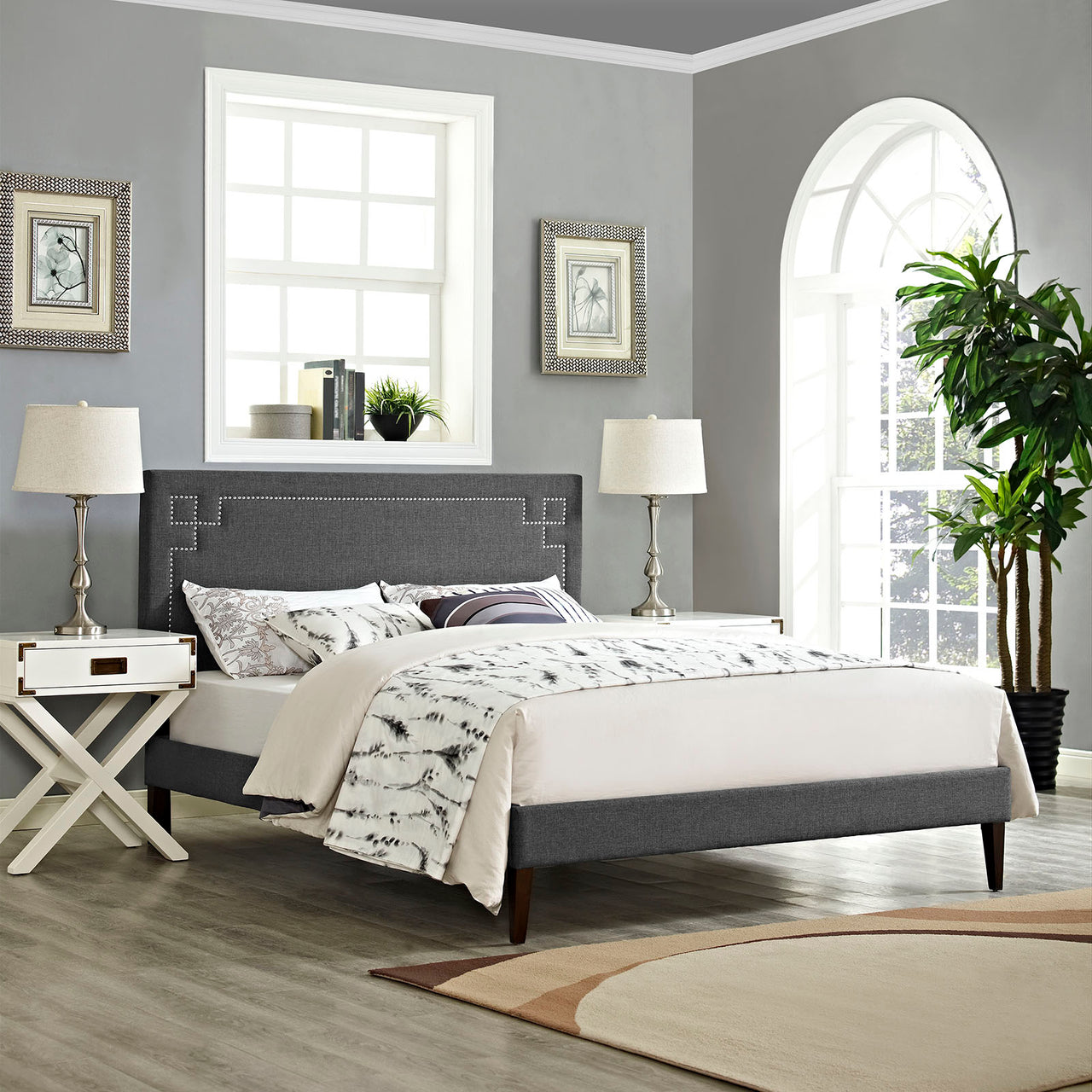 Dazzle Fabric Queen Platform Bed, Gray