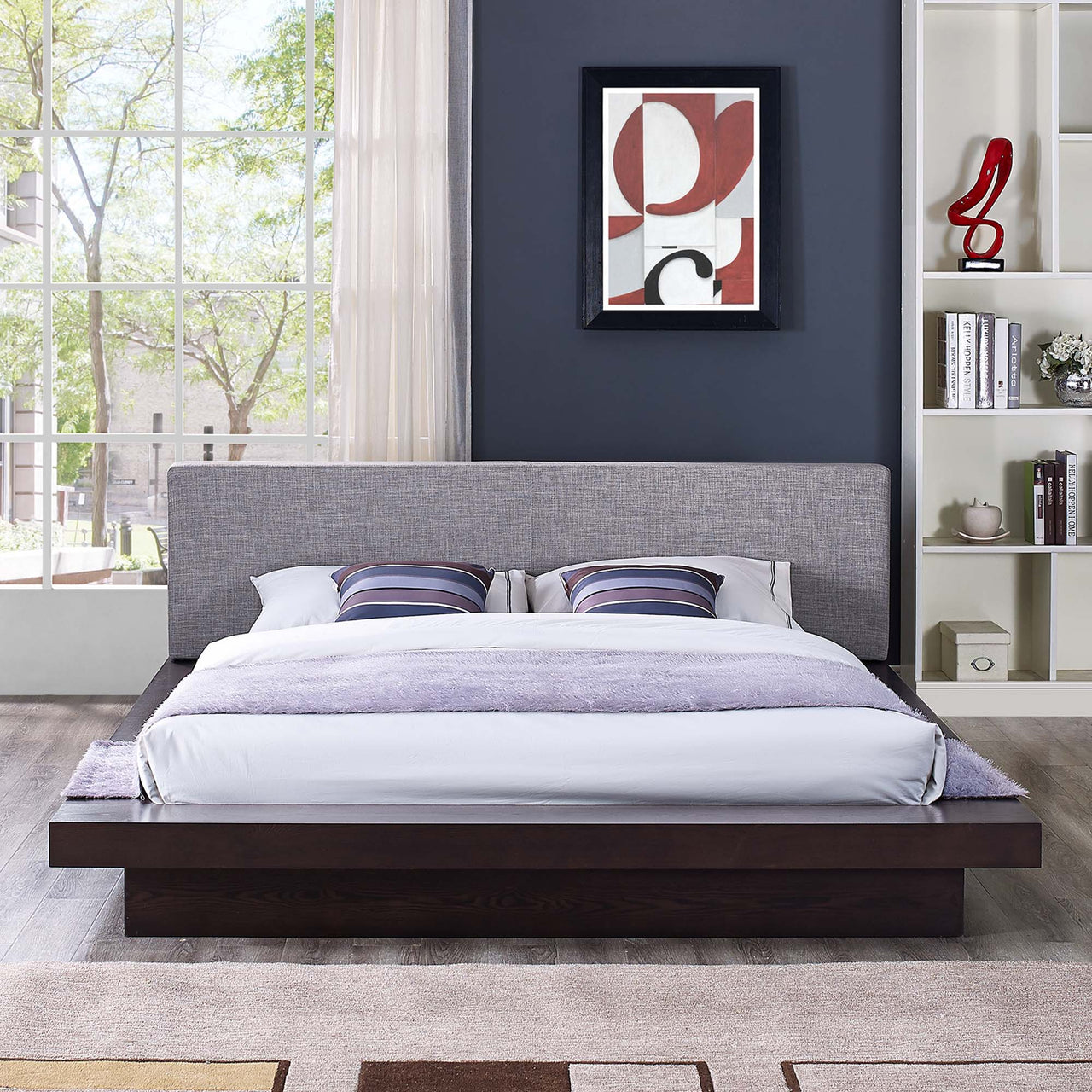 Hover Fabric Queen Platform Bed, Espresso & Gray