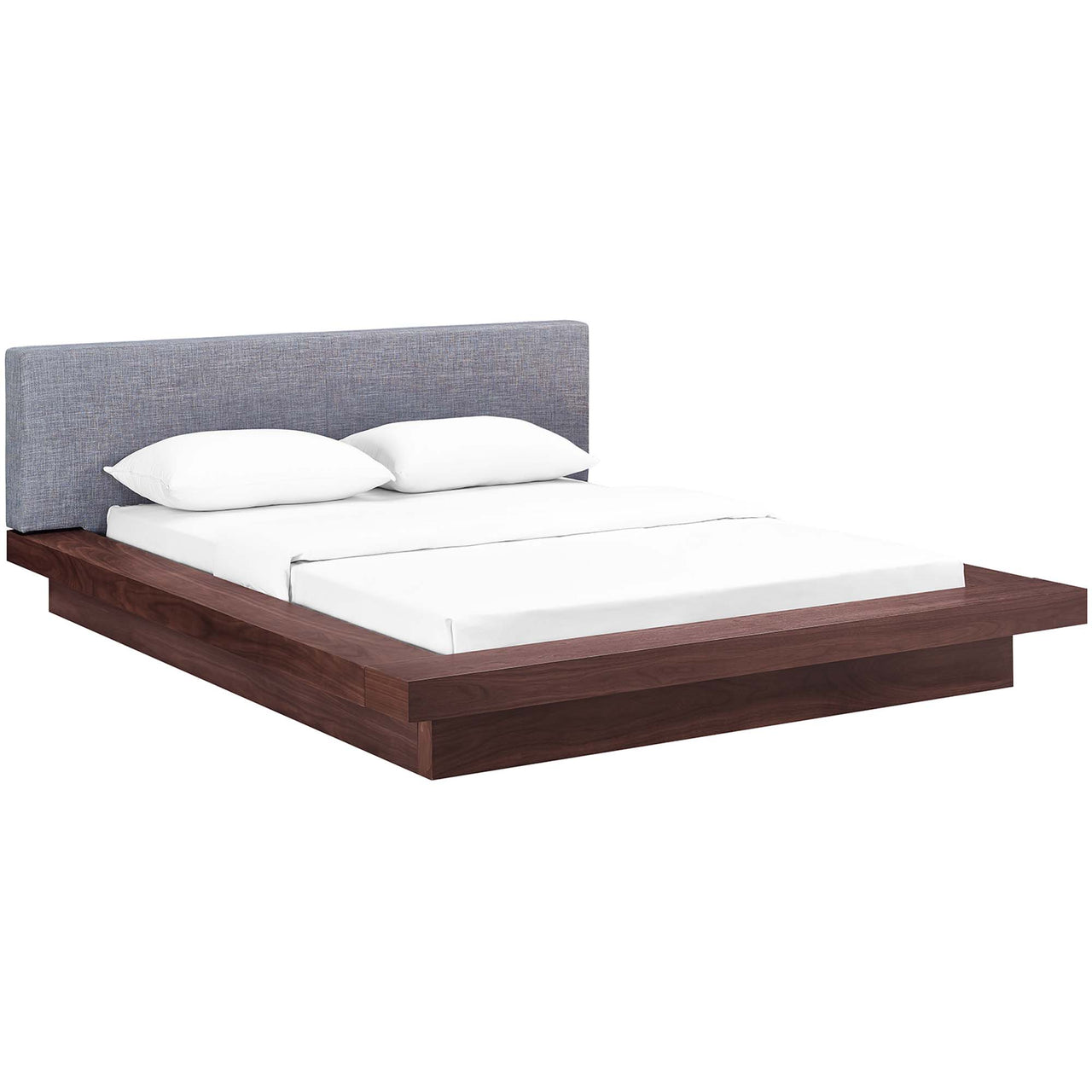 Hover Fabric Queen Platform Bed, Walnut & Gray