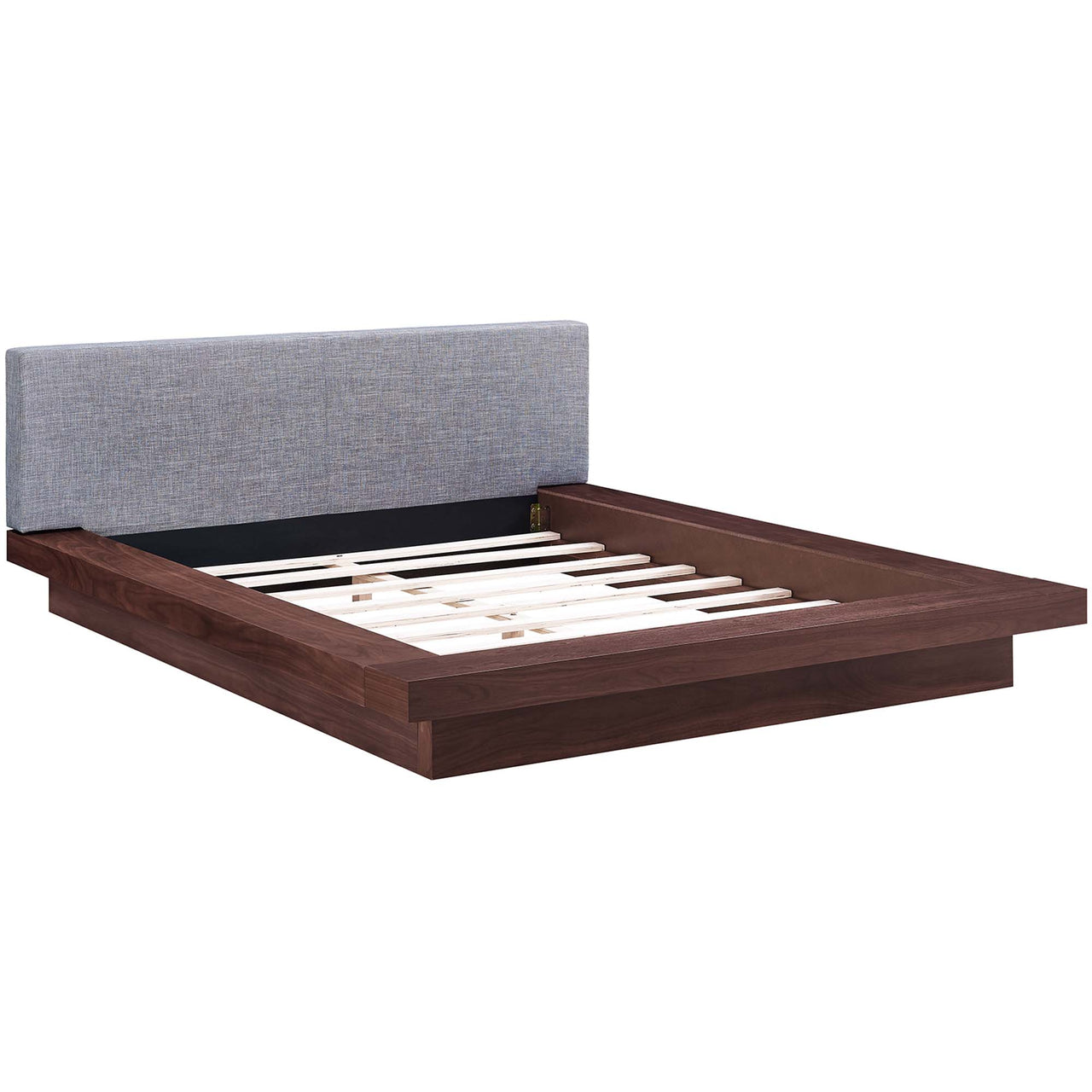 Hover Fabric Queen Platform Bed, Walnut & Gray