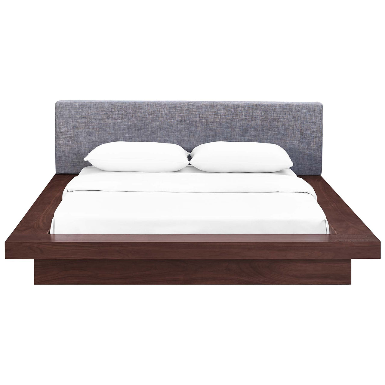 Hover Fabric Queen Platform Bed, Walnut & Gray