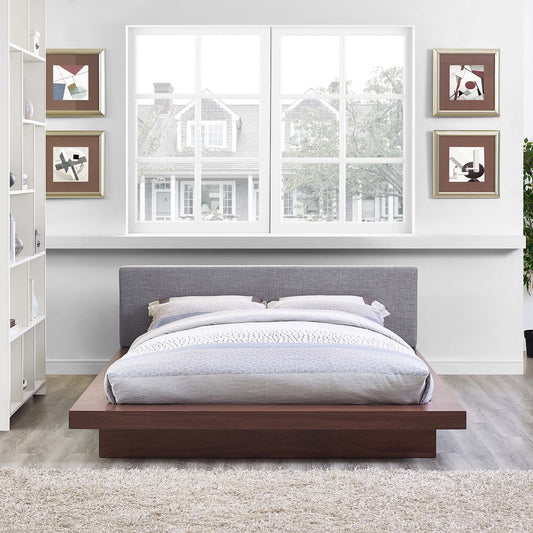 Hover Fabric Queen Platform Bed, Walnut & Gray