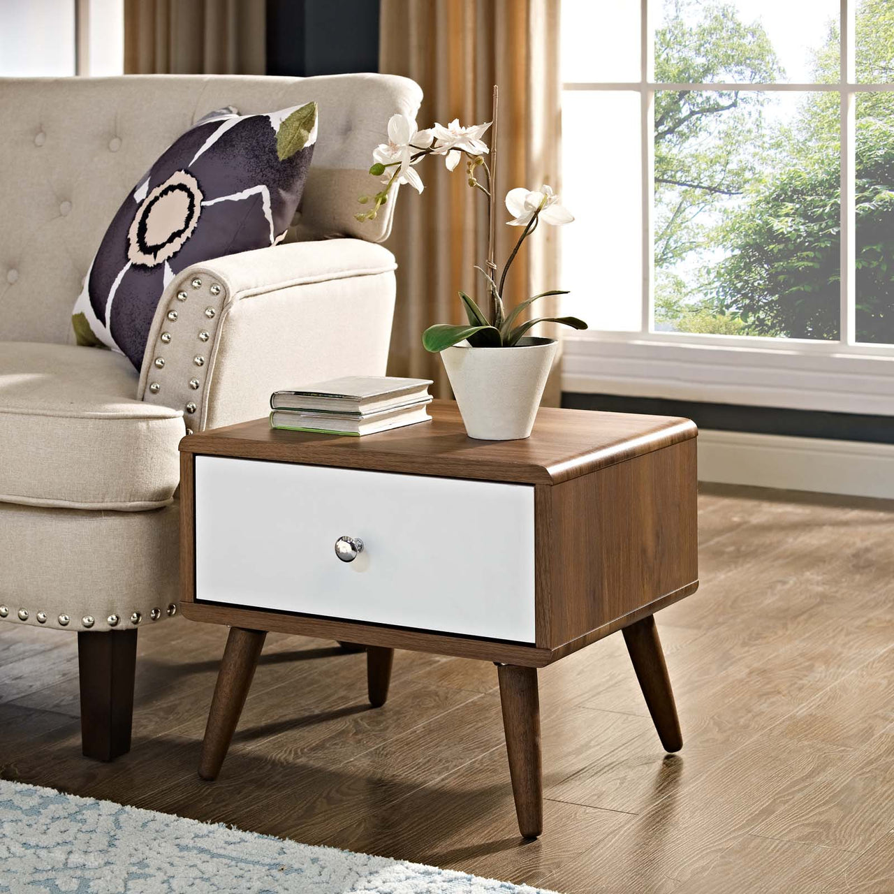 Erisen Nightstand, Small, Walnut & White