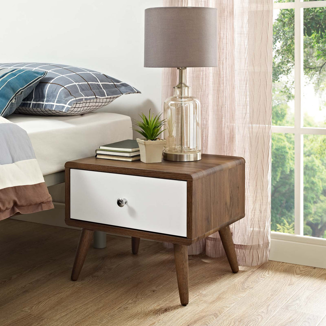 Erisen Nightstand, Small, Walnut & White