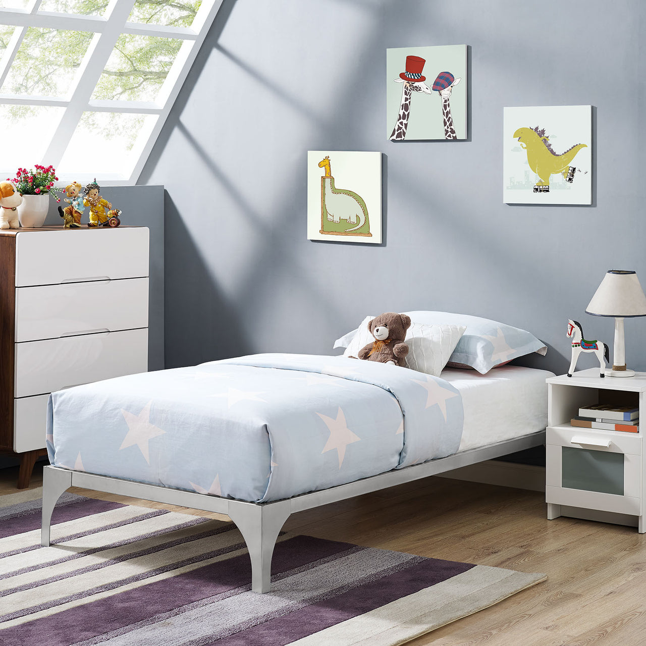 Levitt Twin Bed Frame, Silver