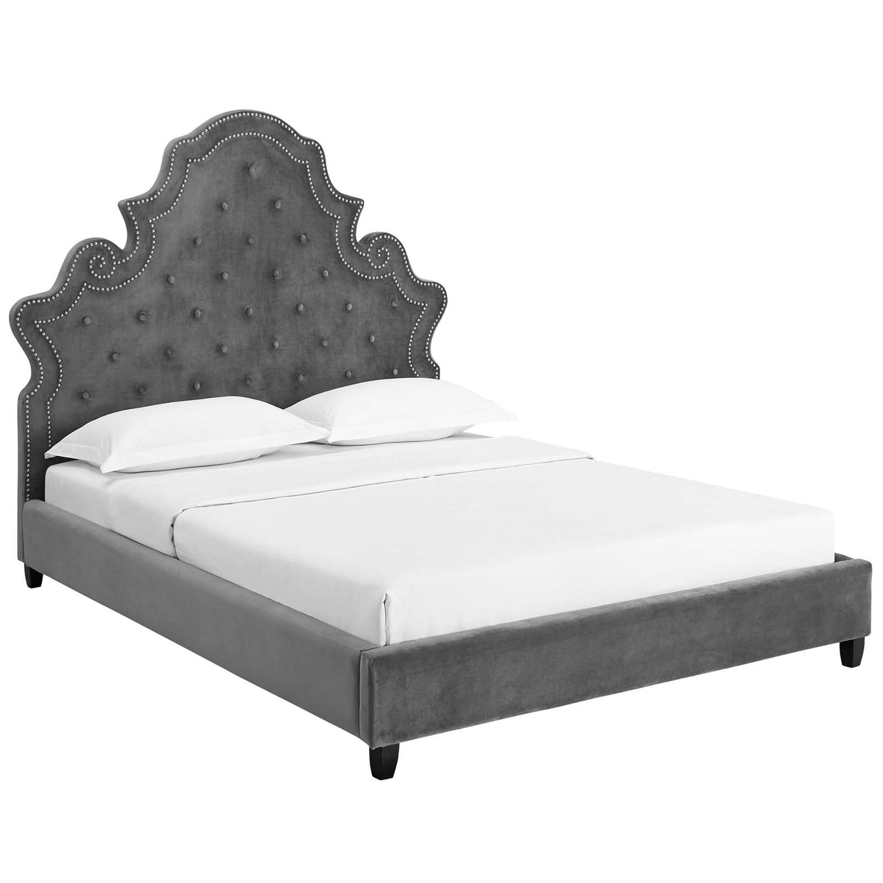 Ilia Upholstered Velvet Queen Platform Bed, Gray