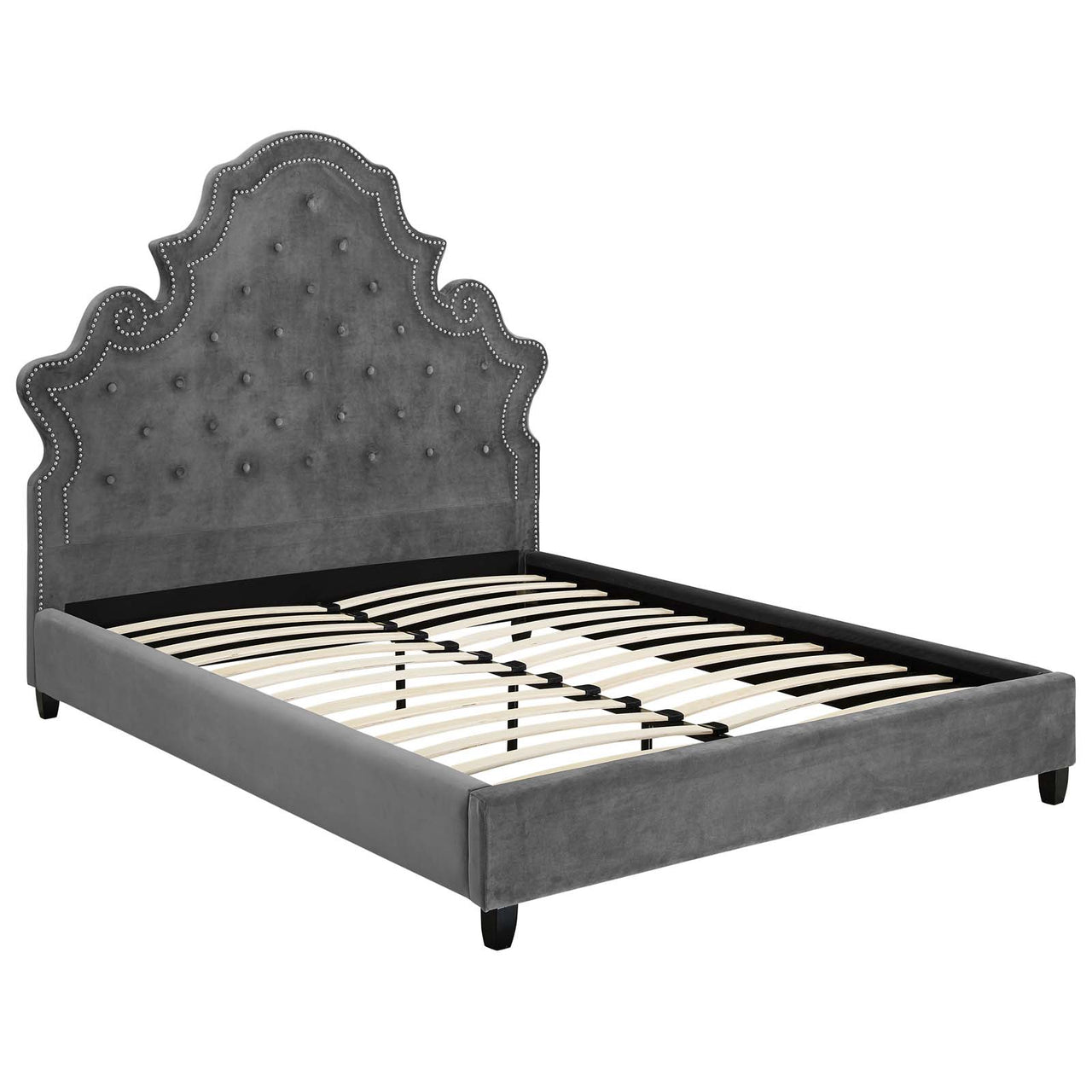 Ilia Upholstered Velvet Queen Platform Bed, Gray