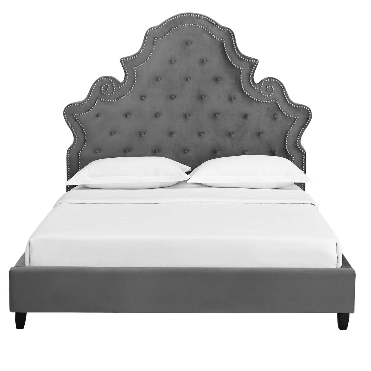 Ilia Upholstered Velvet Queen Platform Bed, Gray