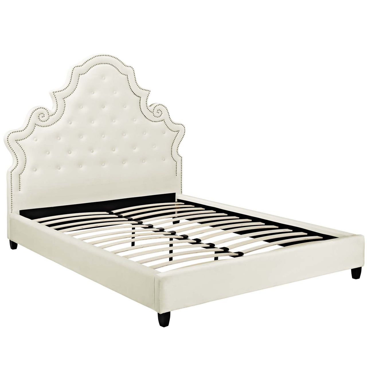 Ilia Upholstered Velvet Queen Platform Bed, Ivory