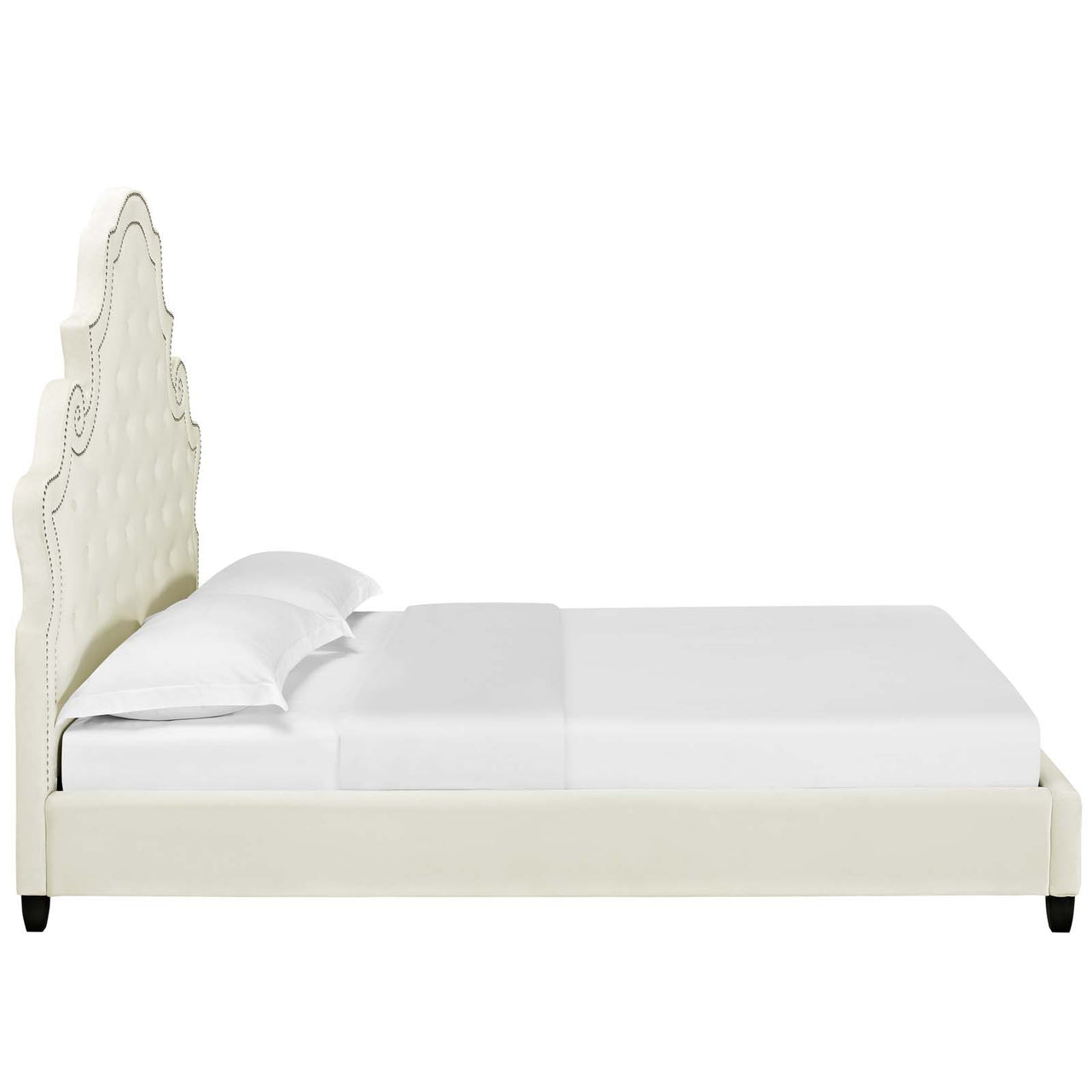 Ilia Upholstered Velvet Queen Platform Bed, Ivory