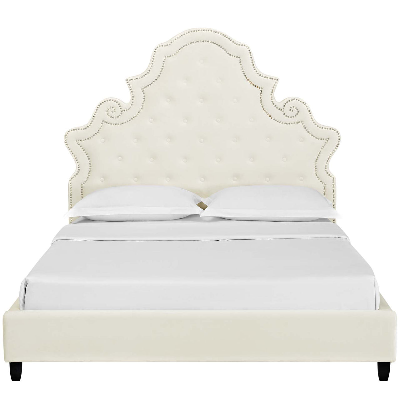 Ilia Upholstered Velvet Queen Platform Bed, Ivory
