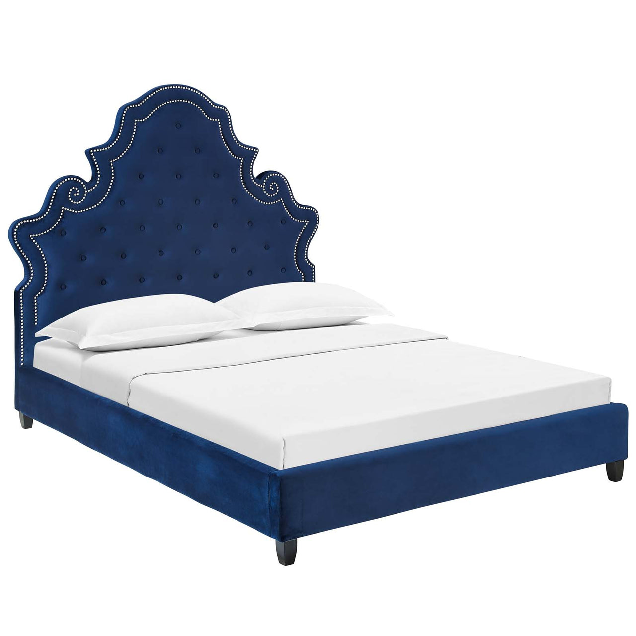 Ilia Upholstered Velvet Queen Platform Bed, Navy