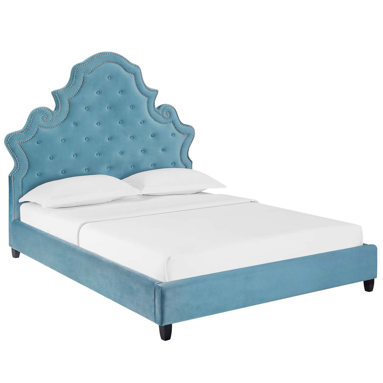 Ilia Upholstered Velvet Queen Platform Bed, Caspian Blue