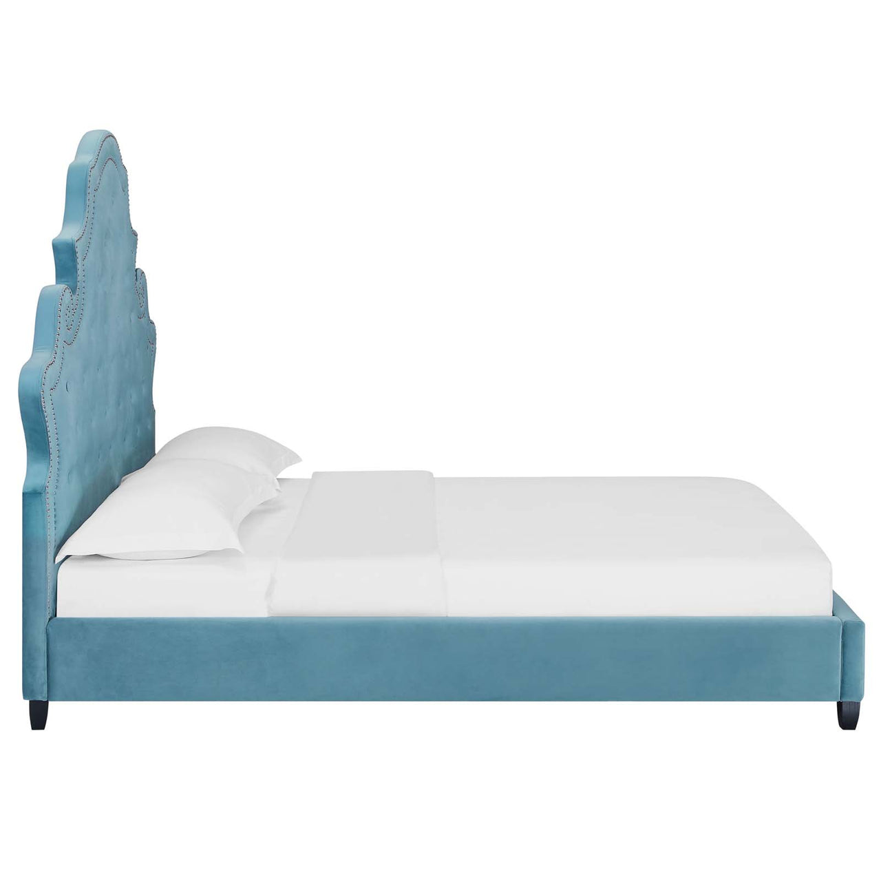 Ilia Upholstered Velvet Queen Platform Bed, Caspian Blue