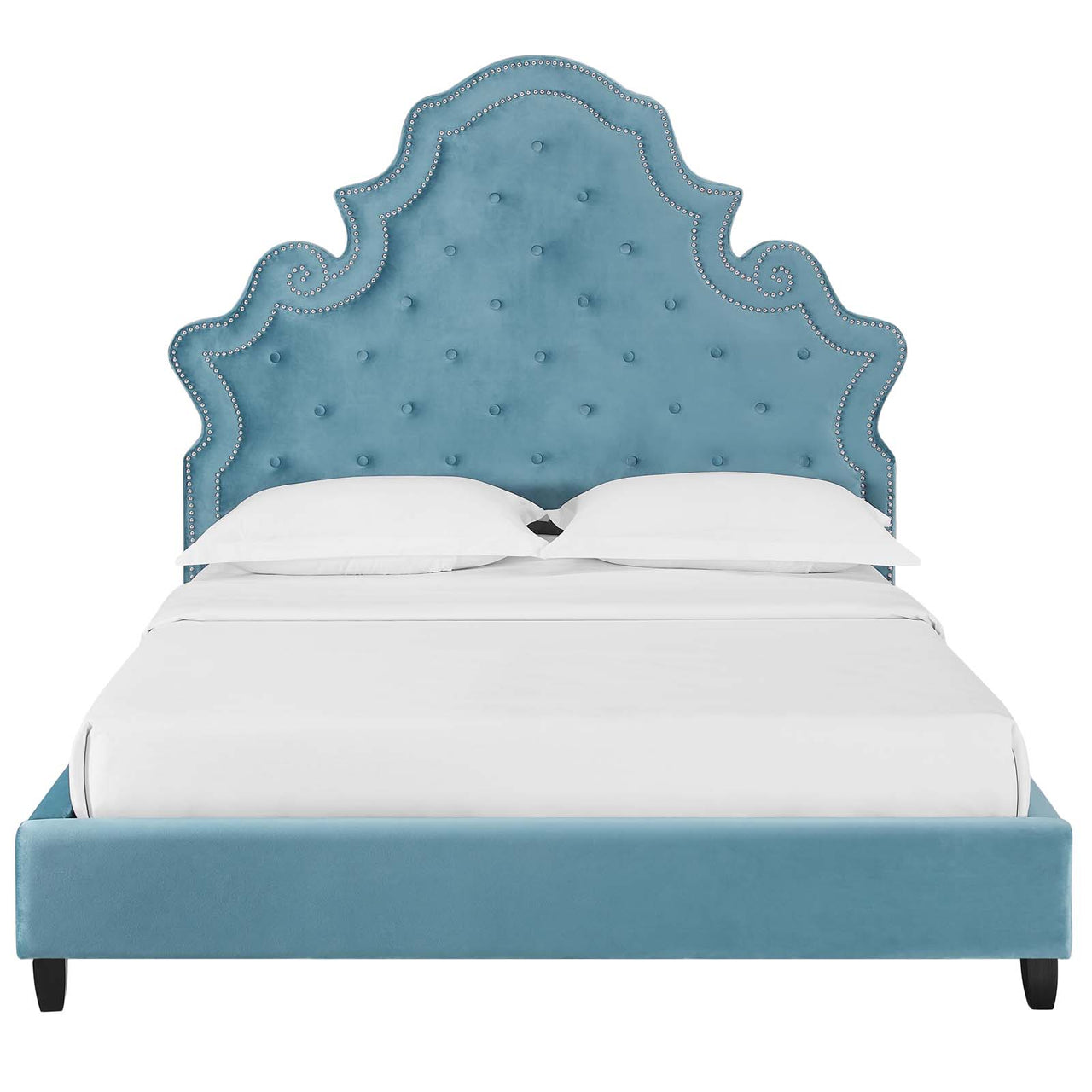 Ilia Upholstered Velvet Queen Platform Bed, Caspian Blue