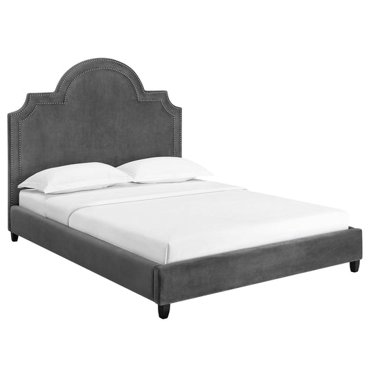 Chelsea Upholstered Velvet Queen Platform Bed, Gray