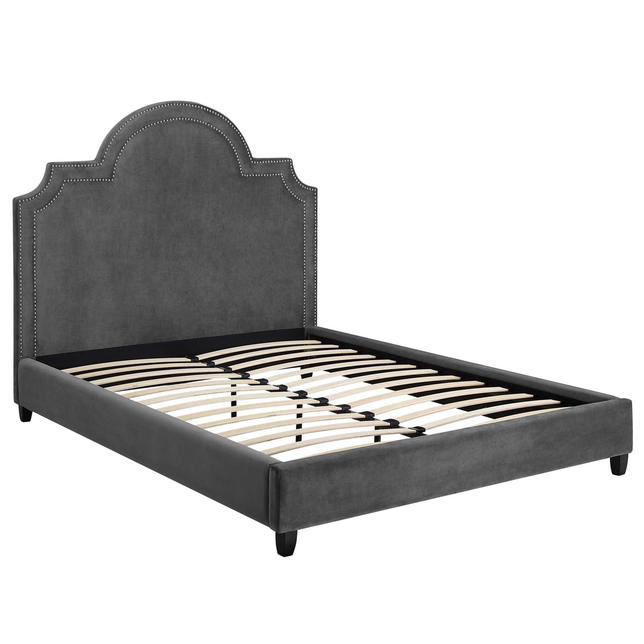 Chelsea Upholstered Velvet Queen Platform Bed, Gray