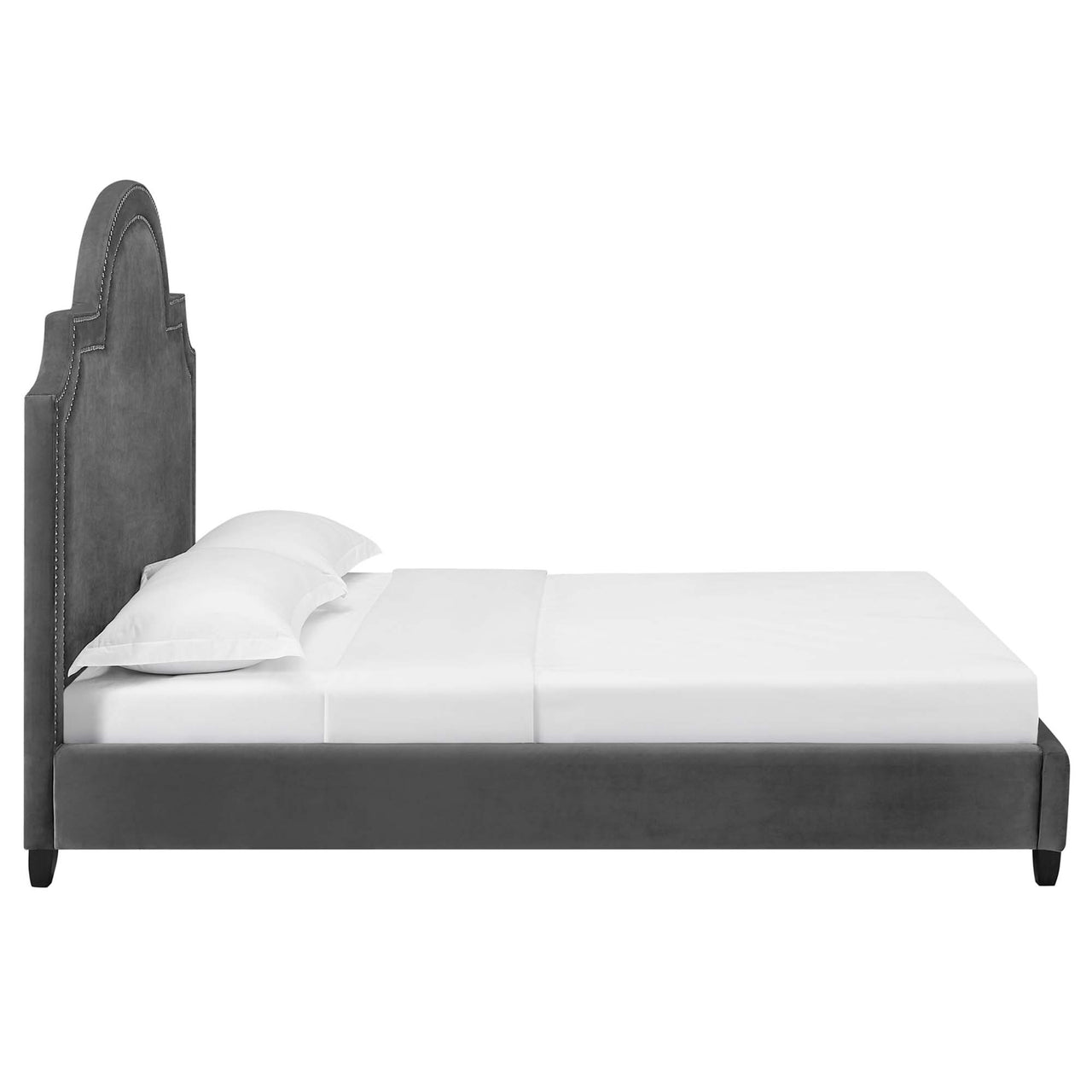 Chelsea Upholstered Velvet Queen Platform Bed, Gray