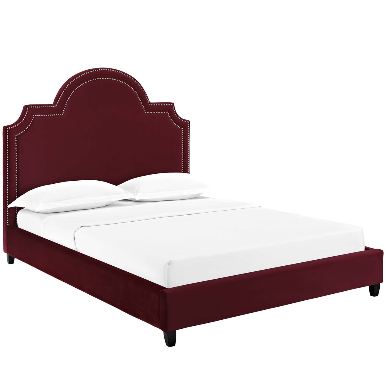 Chelsea Upholstered Velvet Queen Platform Bed, Maroon